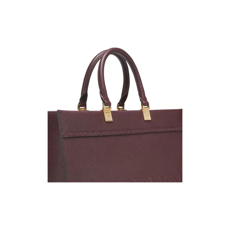FENDI Sunshine Leather Tote Bag, Shopping Bag, Handbag Medium Size Women's Burgundy-4