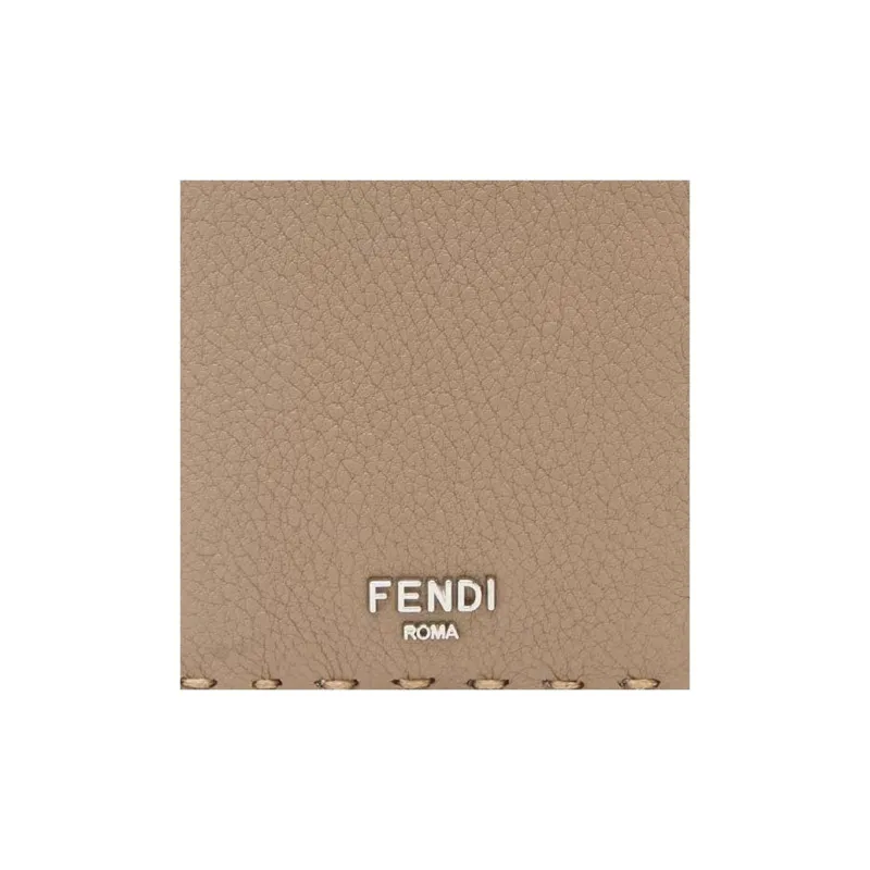 FENDI Calfskin Card Clip Card Holder Men's Beige-3
