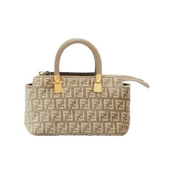 FENDI By The Way Series Calfskin With Cotton Boston Bag, Shoulder Bag, Crossbody Bag, Handbag Mini Women's Dove Gray