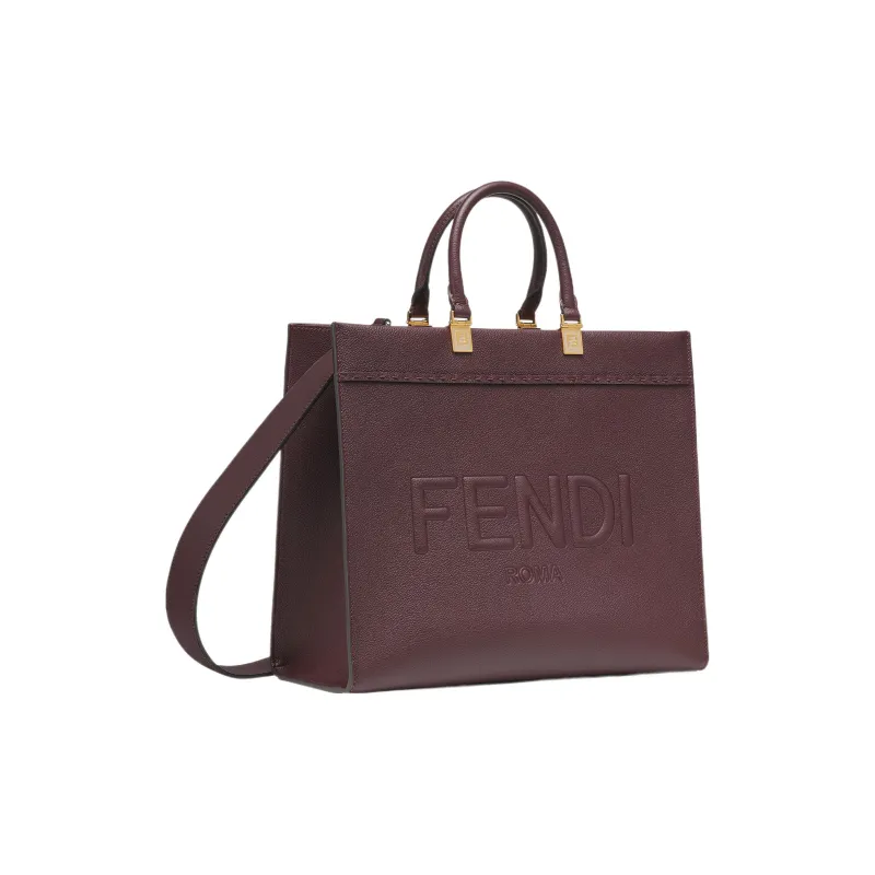 FENDI Sunshine Leather Tote Bag, Shopping Bag, Handbag Medium Size Women's Burgundy-1