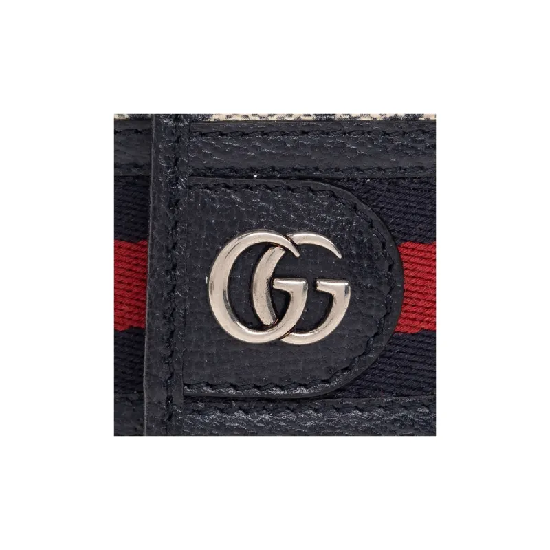 GUCCI Ophidia Canvas Leather Trim Key Pouch Women's Beige/Blue-4