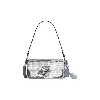 COACH Studio Cow Leather Baguette Bag Crossbody Bag Shoulder Bag Small Size Women's Silver