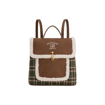Miffy Faux Sherpa PU Blend Portable Backpack Medium Size Women's Brown/Light Brown