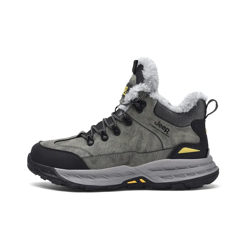 Jeep Fleece Lined Collection Warm Anti Slip And Wear Resistant Mid Top Outdoor Shoes Men's Gray-0