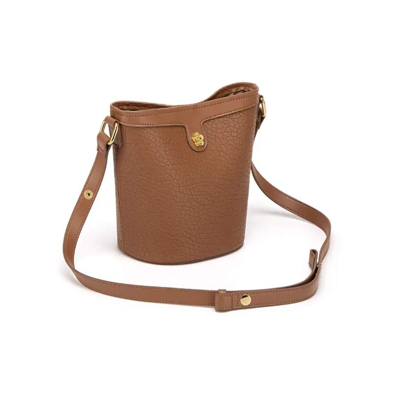 CinvaiKrose Cow Leather Shoulder Bag, Crossbody Bag, Bucket Bag, Cylinder Bag Small Size Women's Brown/Apricot/Black-2