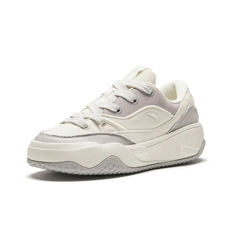 Anta Cookie Shoes Cushioning, Wear Resistant Low Top Skateboard Shoes Men's White Gray-1