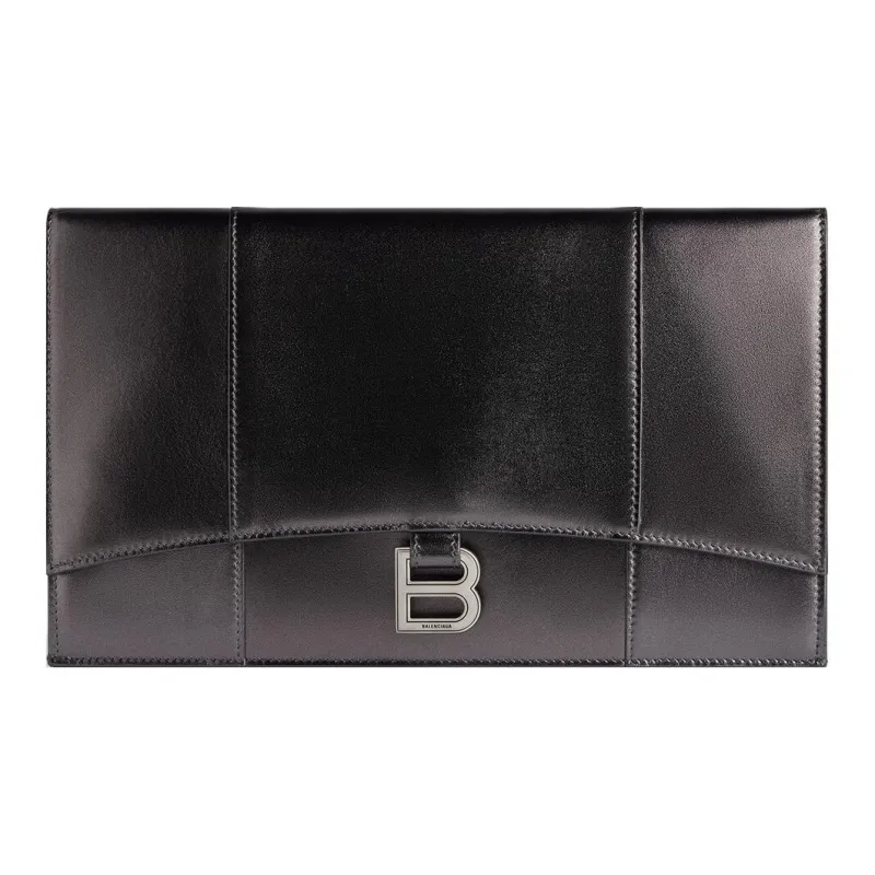 Balenciaga Smooth Calf Leather Clutch Women's Dark Gray-0