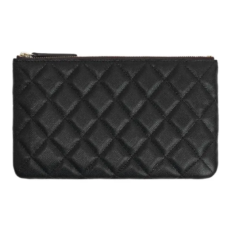 CHANEL Grained Calfskin Card Holder Wallet Clutches Women's Black-1