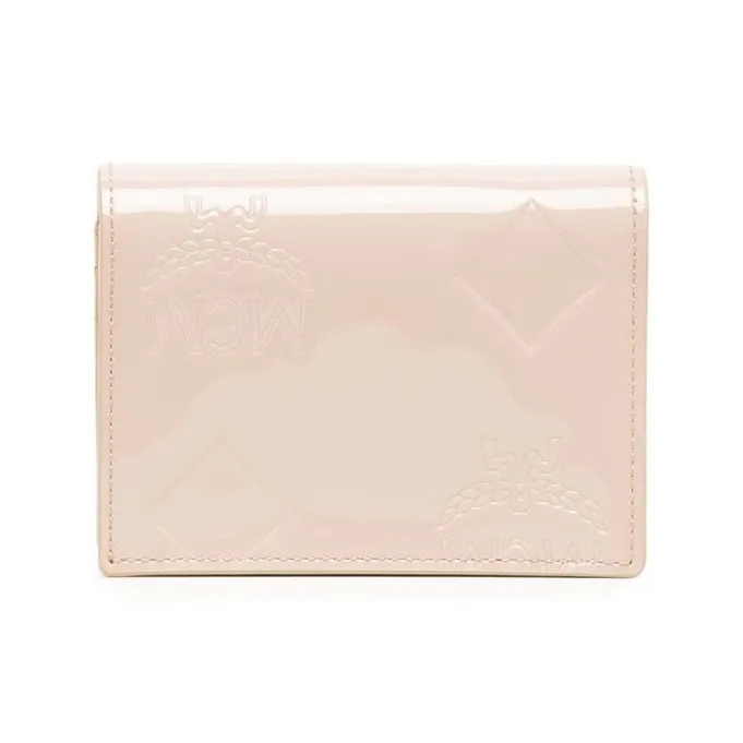MCM Aren Patent Leather Wallet Mini Women's Irish Cream-1