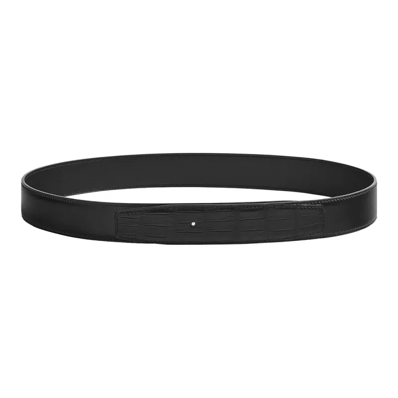 HERMES Touch Collection Solid Color Design Calfskin Crocodile Leather Leather Belts Men's Black Width: 3.2CM-0