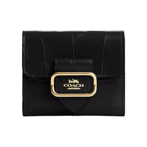 COACH Morgan Crocodile Embossed Leather Wallet Mini Women's Black