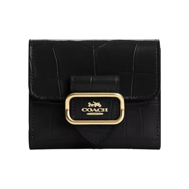 COACH Morgan Crocodile Embossed Leather Wallet Mini Women's Black-0