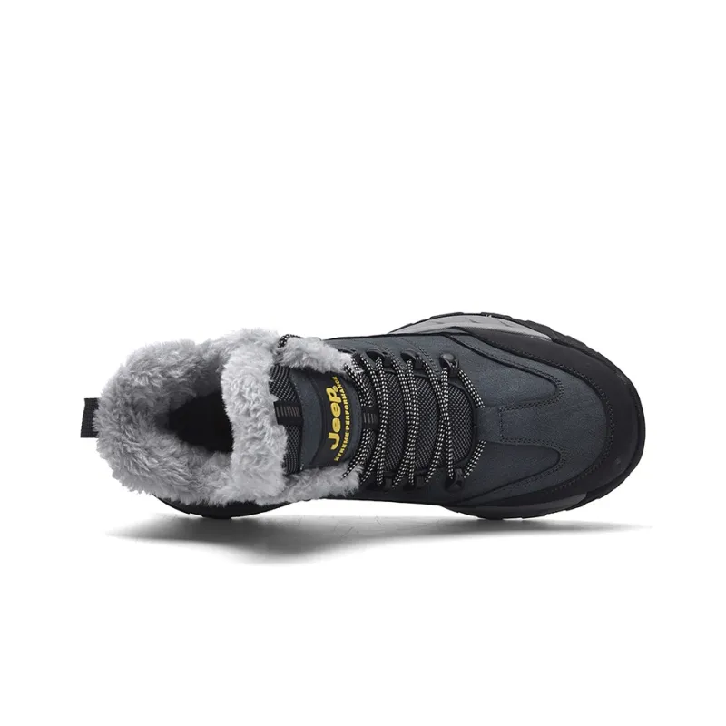 Jeep Fleece Lined Collection Warm Anti Slip And Wear Resistant Mid Top Outdoor Shoes Men's Black Gray-3