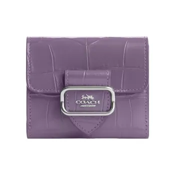 COACH Morgan Crocodile Embossed Leather Wallet Small Size Women's Silver & Purple Crystal