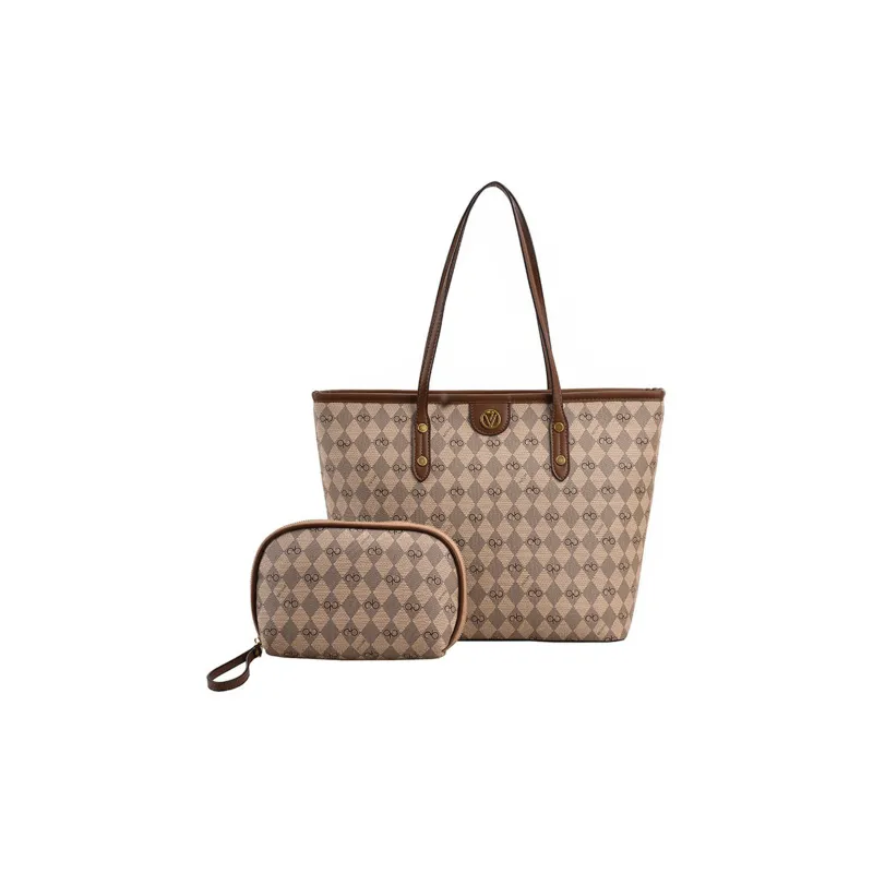 UNITE STAR PU Combo Bag Tote Bag Shopping Bag Handbag Shoulder Bag Medium Size Women's Brown/Khaki-0