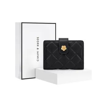 Simvay Clos Cow Leather With Synthetic Leather Coin Card Clutch Leather Clip Regular Women's Black/Ecru