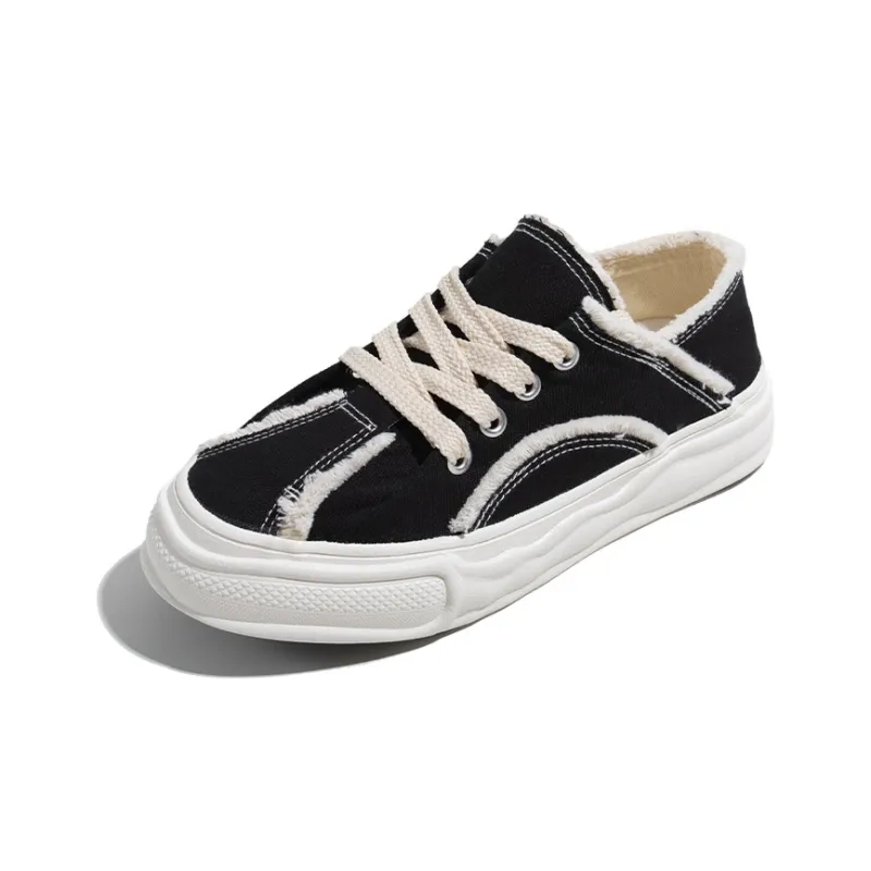 TUOPIN Dissolve Wasteland Style Wear-Resistant Height Increasing Low-Top Canvas Shoes Unisex-1