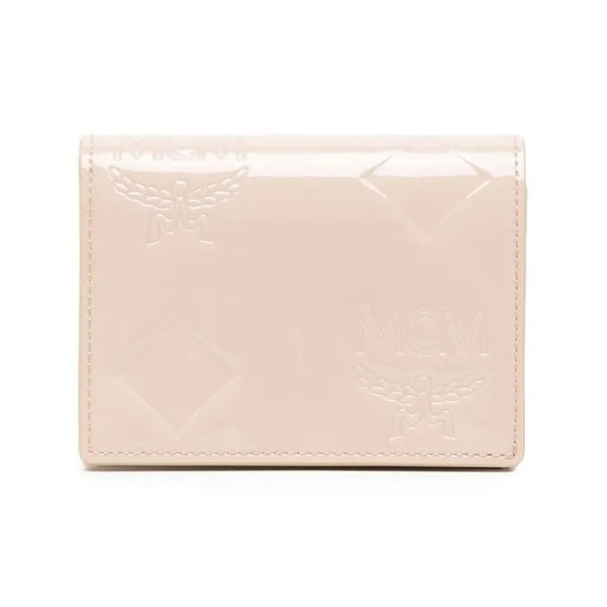 MCM Aren Patent Leather Wallet Mini Women's Irish Cream-0