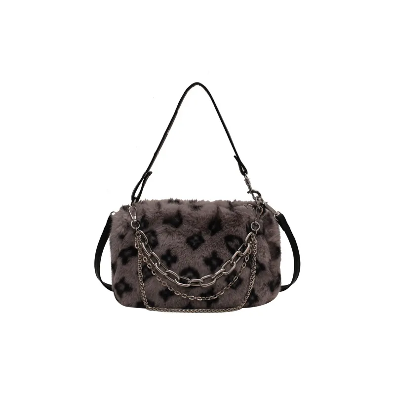 NOMK Plush Chain Bag, Shoulder Bag, Crossbody Bag Regular Women's White/Gray/Pink/Khaki-2