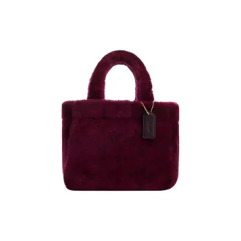 COACH Shearling Bonded Leather Tote Bag Shopping Bag Shoulder Bag Crossbody Bag Handbag Small Size Women's Burgundy