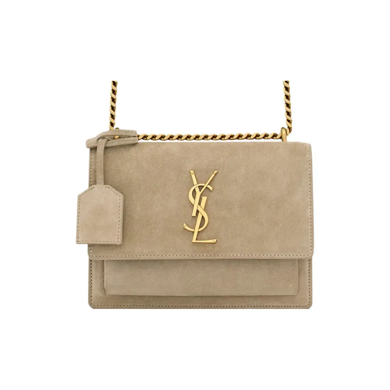 SAINT LAURENT SUNSET Calfskin With Metal Shoulder Bag Crossbody Bag Small Size Women's Matte Gold-0