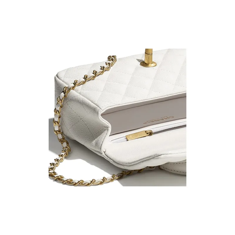 CHANEL Classic Flap CF Grain Caviar Cow Leather & Metal Crossbody One Shoulder Handbag Women's White-4
