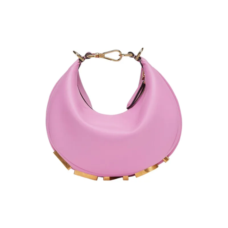 FENDI Fendigraphy Calfskin Patchwork With Soft Leather Crescent Bag Wrist Bag Mini Women's Pink-1
