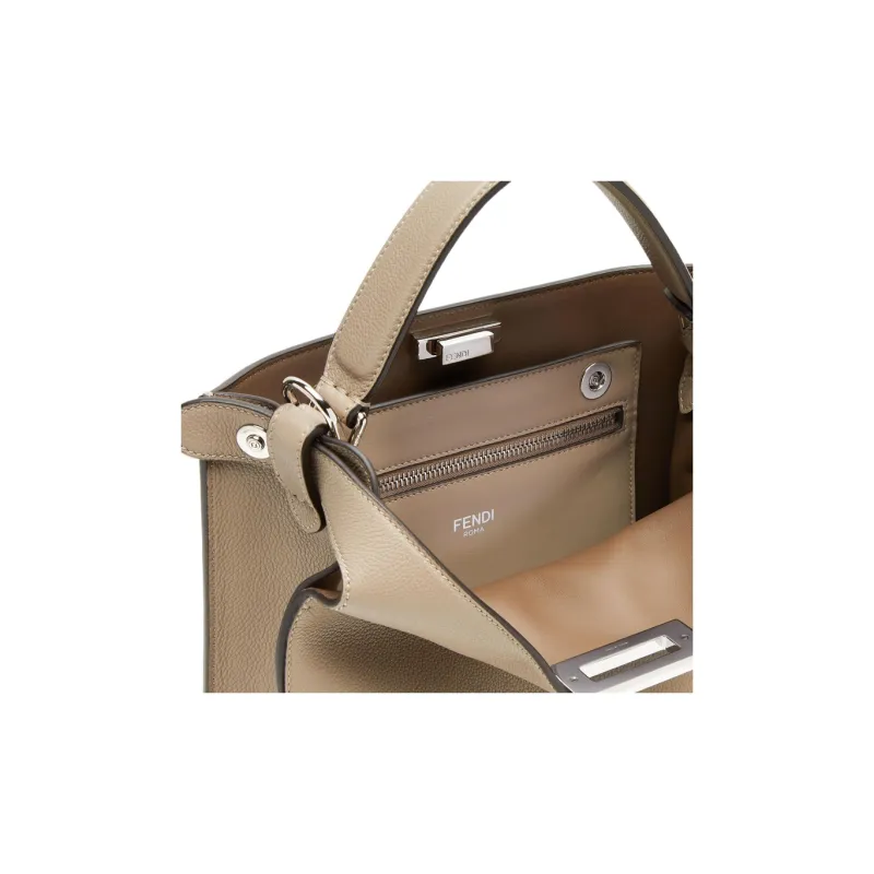 FENDI Peekaboo Calfskin Handbag Shoulder Bag Crossbody Bag Small Size Men's Beige-6