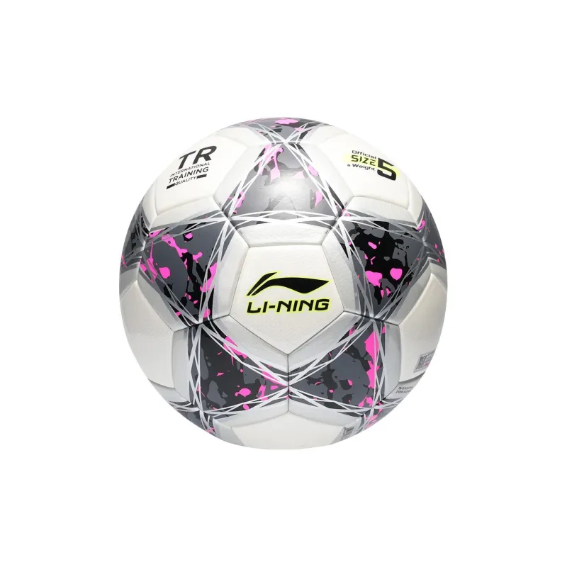 LiNing Size 5 Ball Soccer TPU Machine Stitched Soccer Ball Unisex Silver White/Rose Red-0