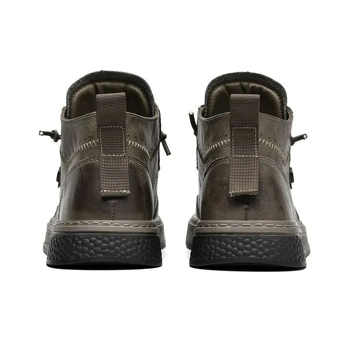 Rich Birds Lightweight Wear Resistant And Slip Resistant Mid Top Skateboard Shoes Men's Khaki-3