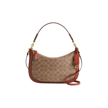 COACH Sutton Canvas With Leather Handbag Shoulder Bag Crossbody Bag Large Size Women's Brown & Khaki