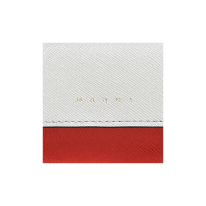 MARNI Saffiano Calfskin Card Holder Regular Women's Orange & White With Beige-4