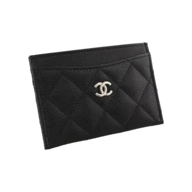CHANEL Grain Calfskin Card Holder Women's Black-3