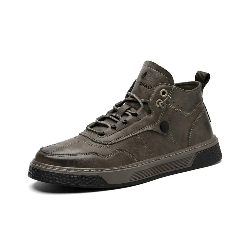 Rich Birds Lightweight Wear Resistant And Slip Resistant Mid Top Skateboard Shoes Men's Khaki-1