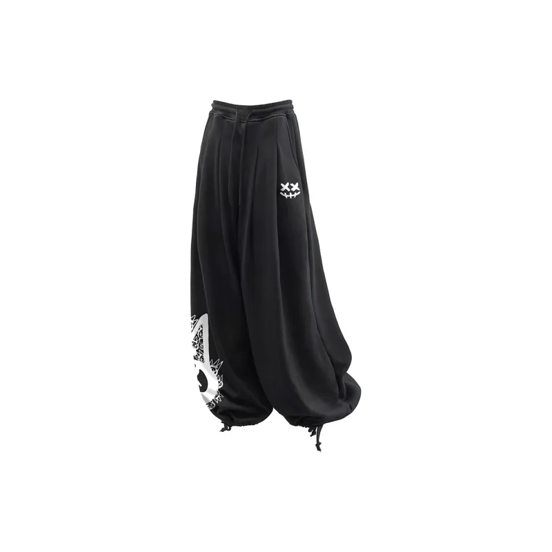 CULT OF INDIVIDUALITY Casual Pants Graffiti Print, Winter Casual Thermal Sports Elastic Cuff Wide Leg Pants Unisex-11