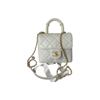 CHANEL Lambskin Flap Bag, Shoulder Bag, Crossbody Bag, Handbag Mini Women's Light Gray Blue