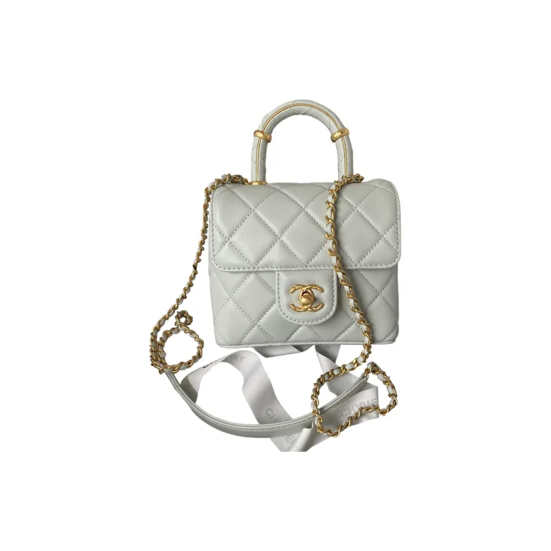 CHANEL Lambskin Flap Bag, Shoulder Bag, Crossbody Bag, Handbag Mini Women's Light Gray Blue-0