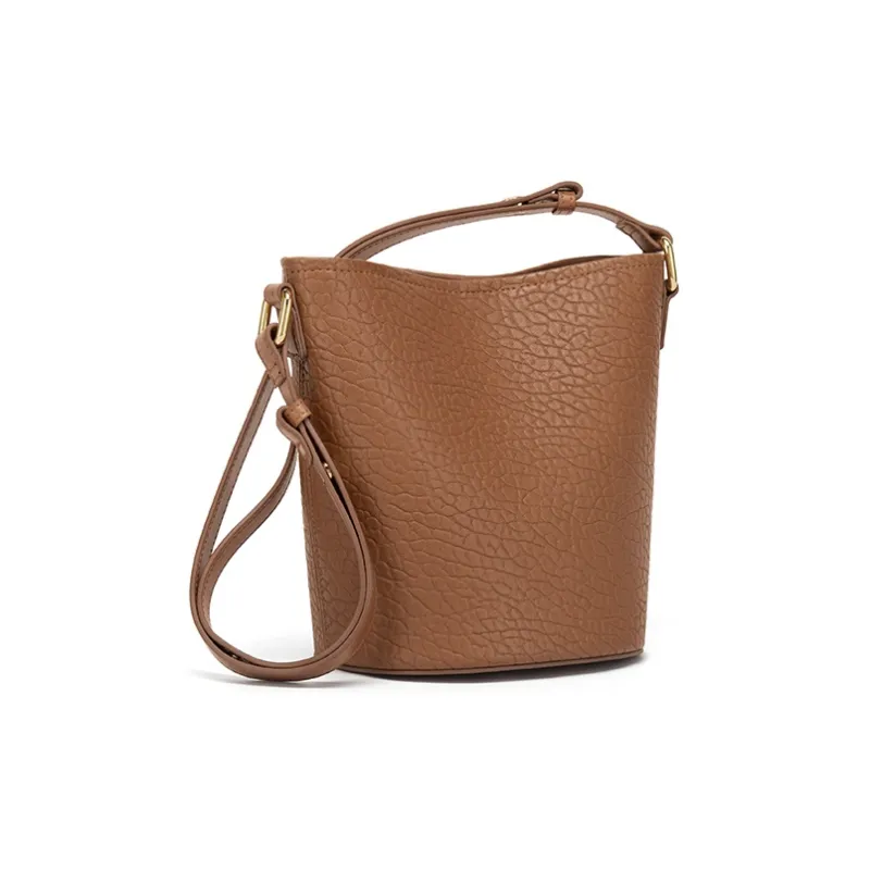 CinvaiKrose Cow Leather Shoulder Bag, Crossbody Bag, Bucket Bag, Cylinder Bag Small Size Women's Brown/Apricot/Black-3