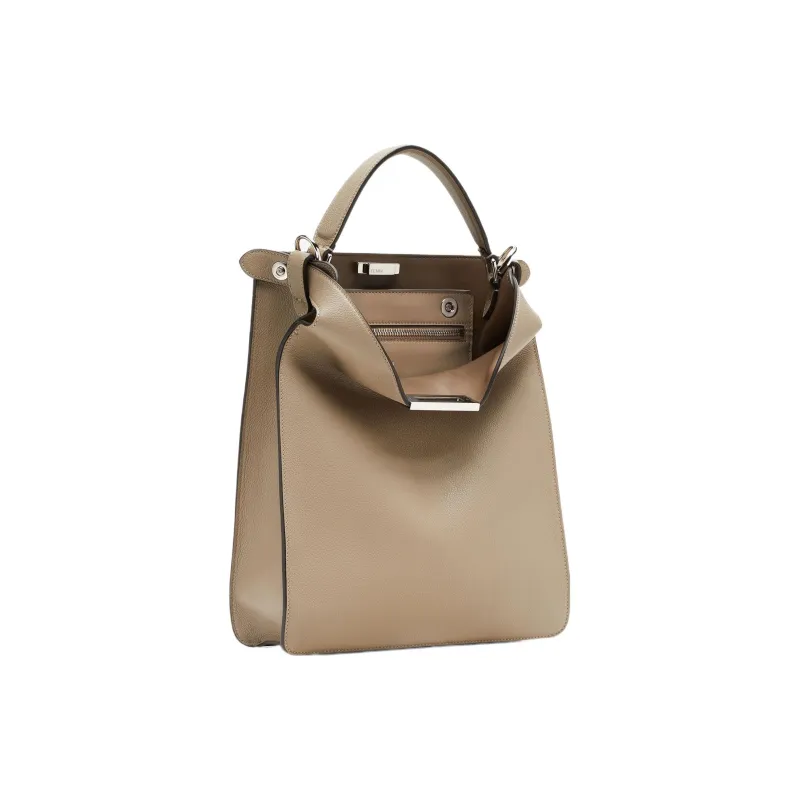 FENDI Peekaboo Calfskin Handbag Shoulder Bag Crossbody Bag Small Size Men's Beige-3