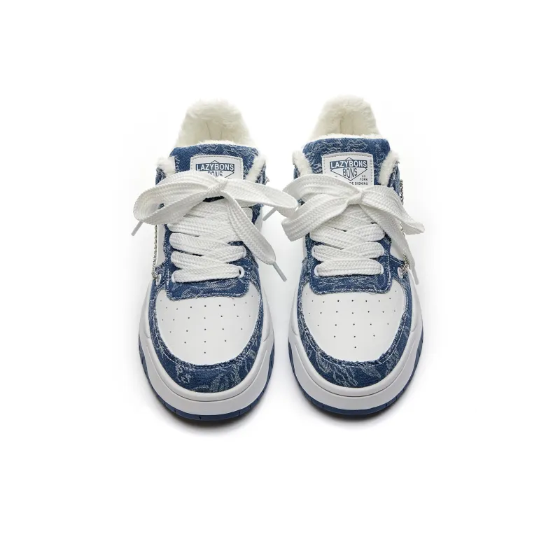LAZY BONS Warm Height Increasing Wear-Resistant Slip-Resistant Low-Top Fleece-Lined Skateboard Shoes Unisex Blue-3