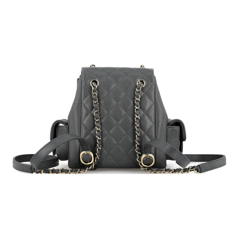 CHANEL Small Duma 23K Grained Calfskin Backpack Dark Grey AS4399-2