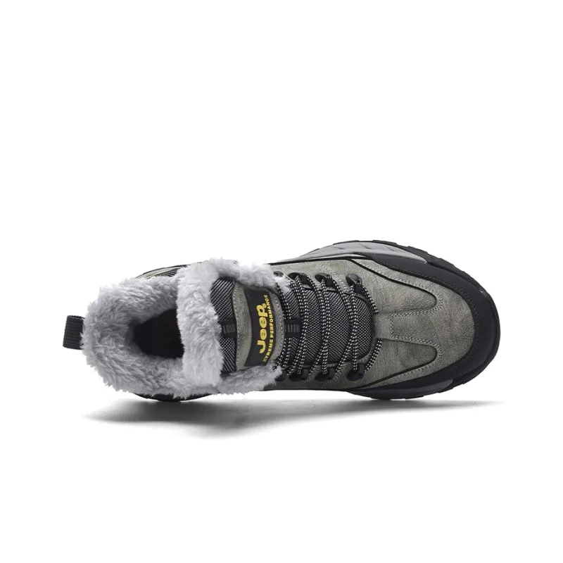 Jeep Fleece Lined Collection Warm Anti Slip And Wear Resistant Mid Top Outdoor Shoes Men's Gray-3