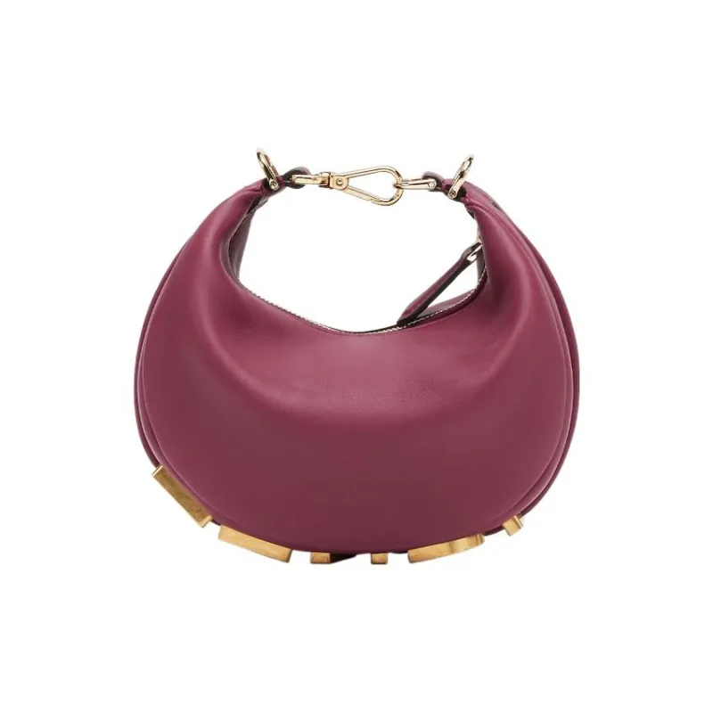 FENDI Fendigraphy Calfskin Patchwork With Soft Leather Crescent Bag Wrist Bag Mini Women's Burgundy-1