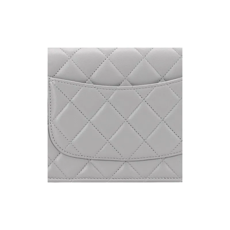 CHANEL Lambskin Woc Wallet On Chain Crossbody Bag, Shoulder Bag Women's Light Gray-3