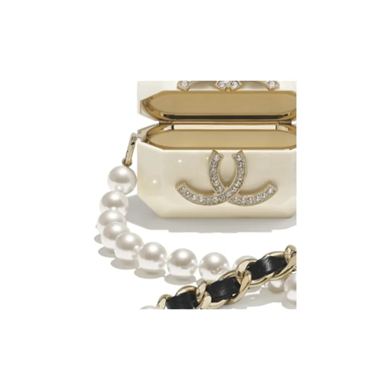 CHANEL Lambskin Earphone Case Women's White-3