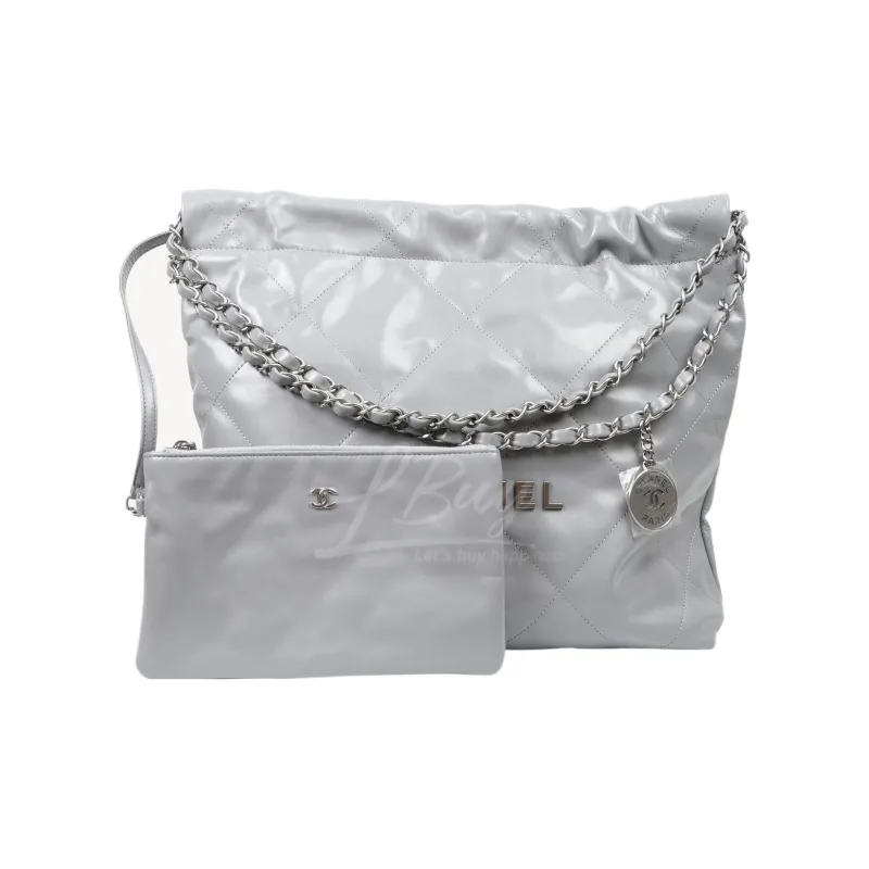 CHANEL 22Bag Smooth Finish Calfskin Tote Bag, Shopping Bag, Portable Crossbody Bag, Shoulder Bag Trumpets Women's Gray-1