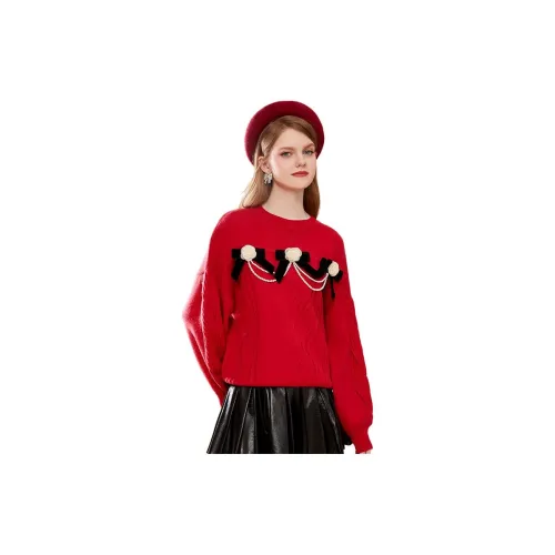 AIVEI Sweaters Women's Cherry Red