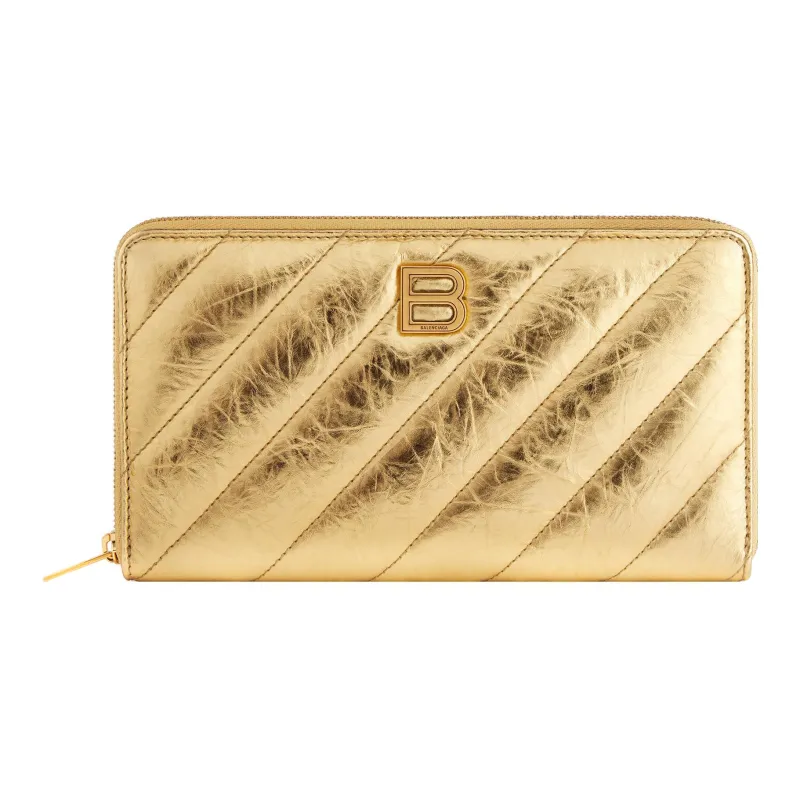 Balenciaga CRUSH Calfskin Wallet Regular Women's Gold-0