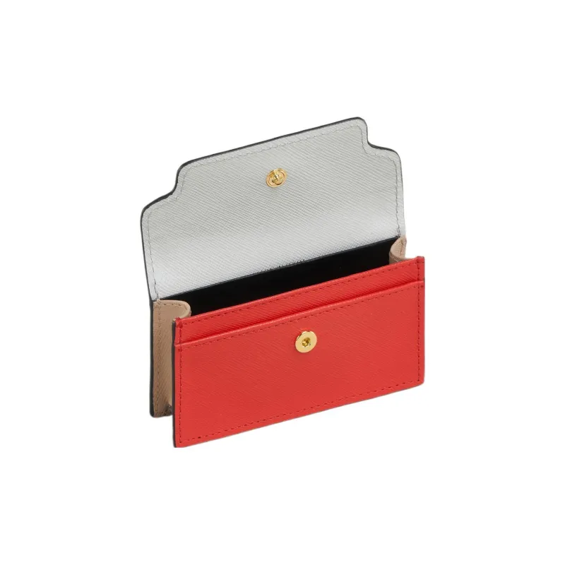 MARNI Saffiano Calfskin Card Holder Regular Women's Orange & White With Beige-2