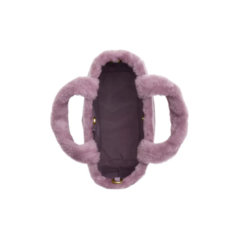 COACH Shearling With Smooth Leather Tote Bag Shopping Bag Shoulder Bag Crossbody Bag Handbag Small Size Women's Purple-2